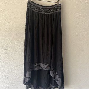 Women's Solitaire Black Embroidered Lined Gauzy Hi Lo Maxi Skirt Size L boho